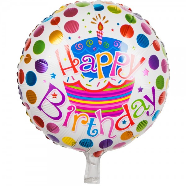 Folienballon Happy Birthday rund Kuchen, 45 cm
