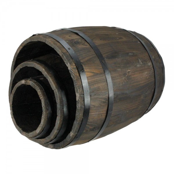 Fässer 3er-Set aus Holz braun, 30/40/45 cm